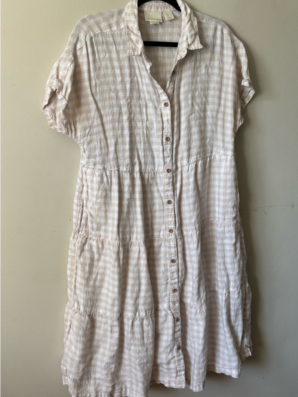 Cynthia Rowley 100% Linen Gingham Button-Front Women’s Shift Tunic Dress Size L